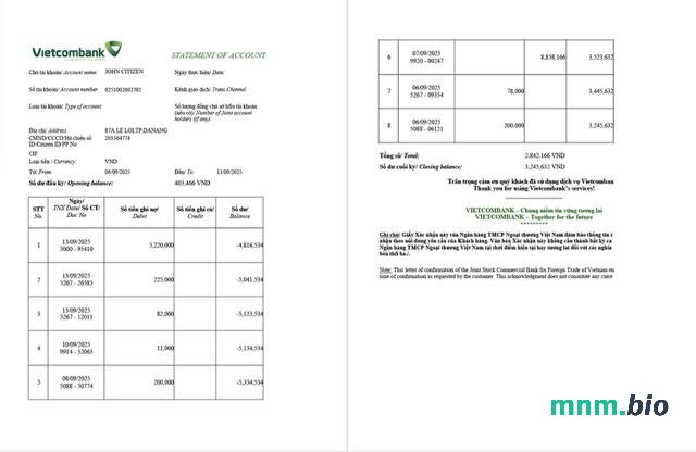 Vietnam Vietcombank szablon w formacie excel pdf